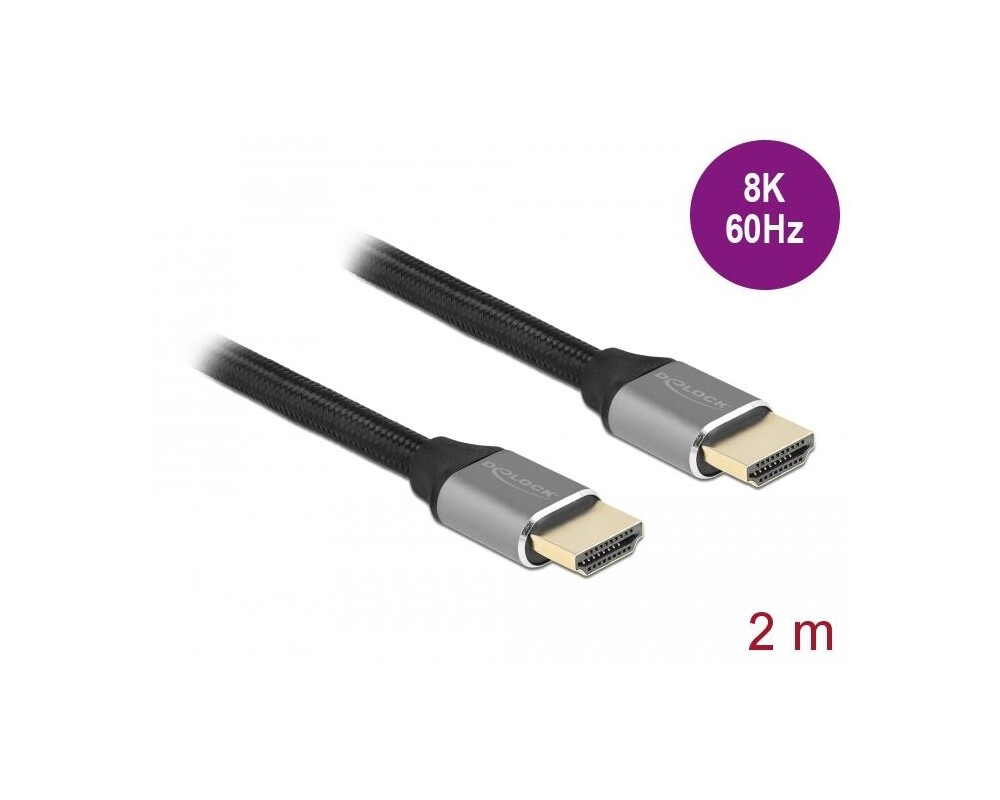 Кабел Delock Ultra High Speed, HDMI мъжко - HDMI мъжко, 48 Gbit/s, 8K 60 Hz, 2 м, Сив 2