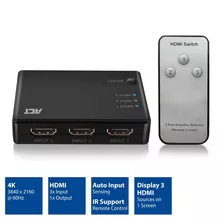  3 портов HDMI суич ACT AC7845, 4K@60Hz, USB, Дистанционно, Черен 367295 EWENT-ACT-SPLIT-AC7845 на топ цена - PIC.bg