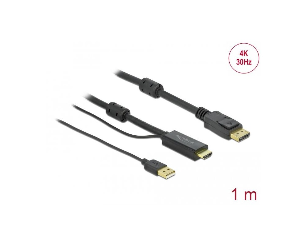 Кабел Delock HDMI мъжко - DisplayPort USB мъжко, 4K 30 Hz, 1 м, Черен 2