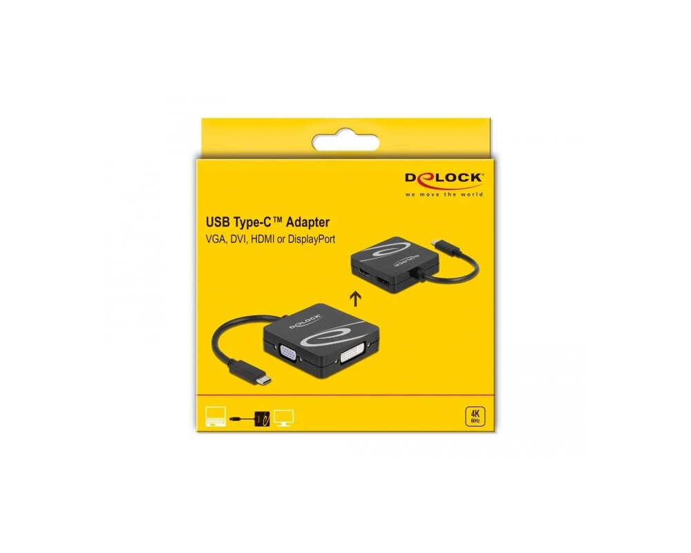 Адаптери 4 в 1 Delock 63129 USB-C мъжко - VGA / DVI / DP / HDMI женско, Черен 3