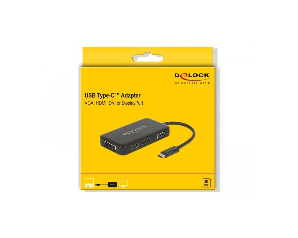 Адаптери 4 в 1 Delock 63929 USB-C мъжко - VGA / DVI / DP / HDMI женско, Черен 3
