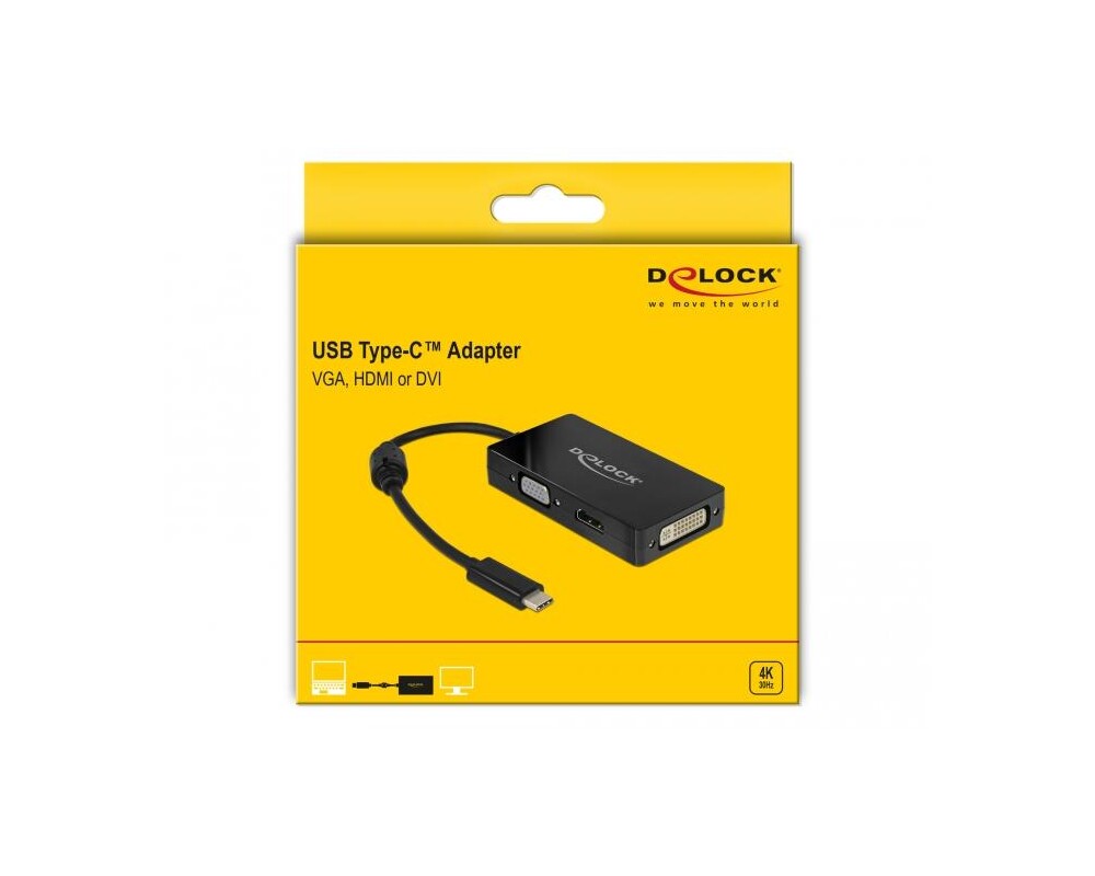 Адаптери 3 в 1 Delock 63925 USB-C мъжко - VGA DVI HDMI женско, Черен 3