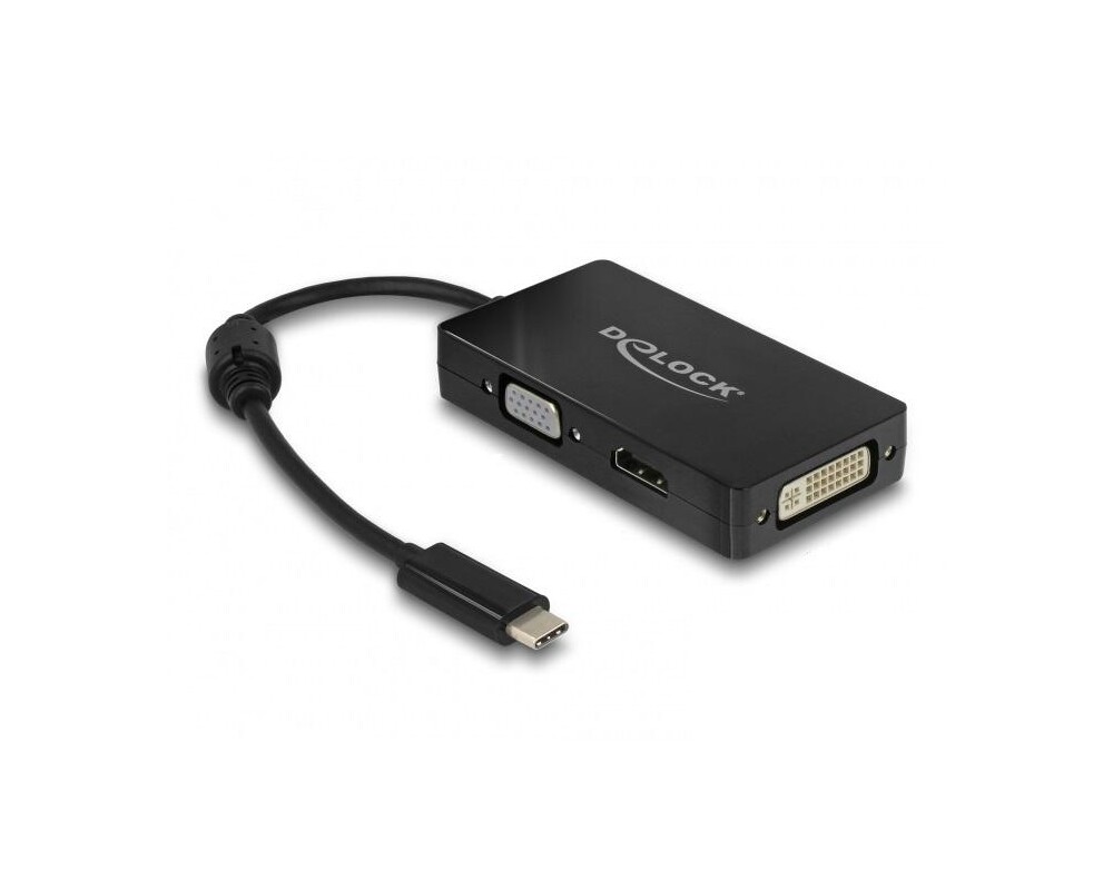 Адаптери 3 в 1 Delock 63925 USB-C мъжко - VGA DVI HDMI женско, Черен 5