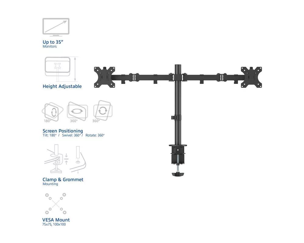 Стойка за 2 мониторa ACT AC8302, за бюро, Регулируема, 32", 2x8 кг, Черна 4