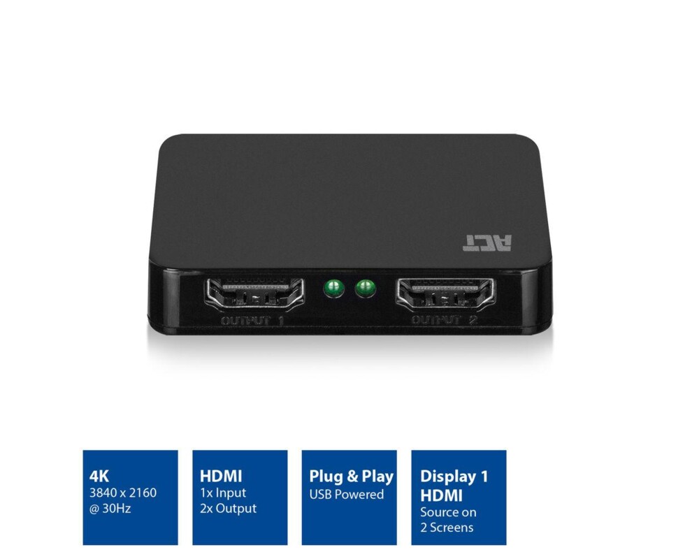 Кабел HDMI Сплитер ACT AC7835, 1/2, 4K@30Hz, USB, Черен 4