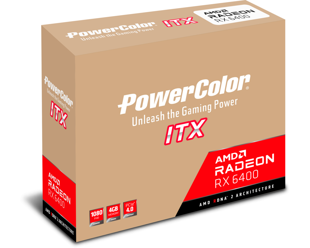 Видеокарта Видеокарта PowerColor AMD Radeon RX 6400 ITX, 4GB 6