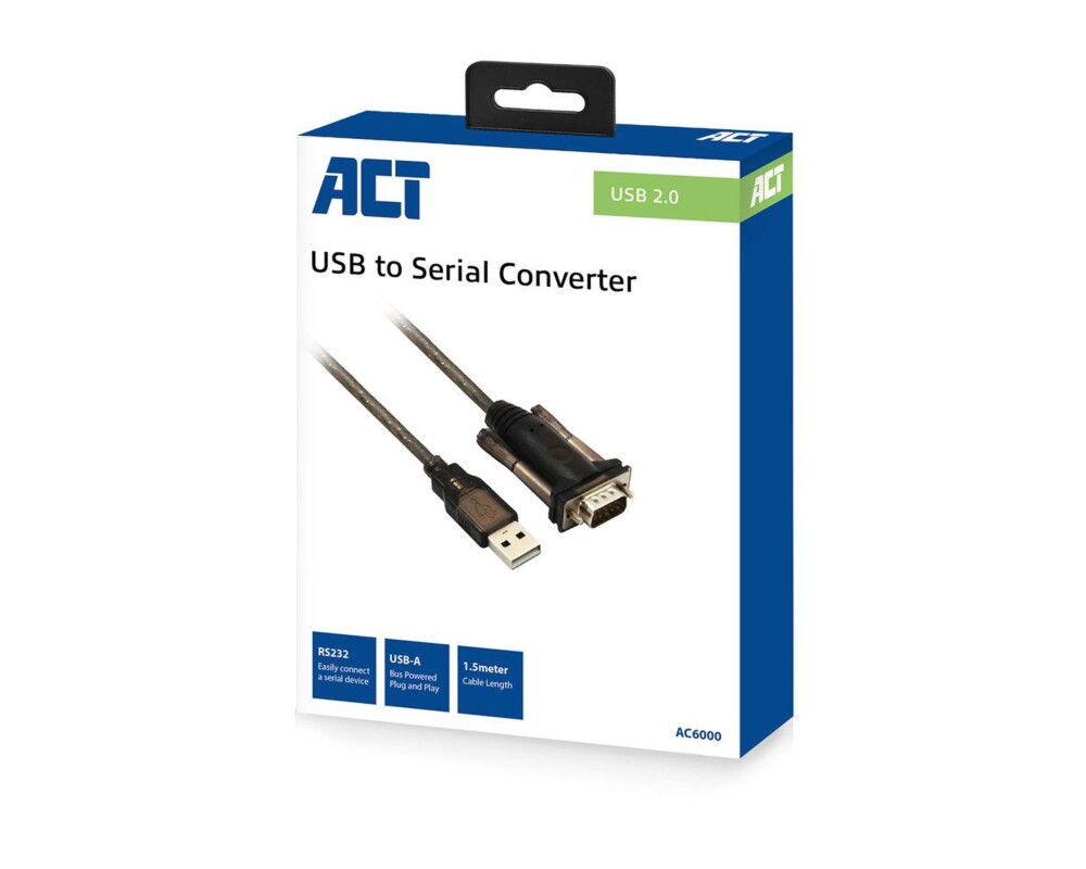Адаптери Кабел конвертор ACT Ewent AC6000, USB-A мъжко - Сериен порт D-sub 9-pin мъжко, 1.5 м, Черен 2