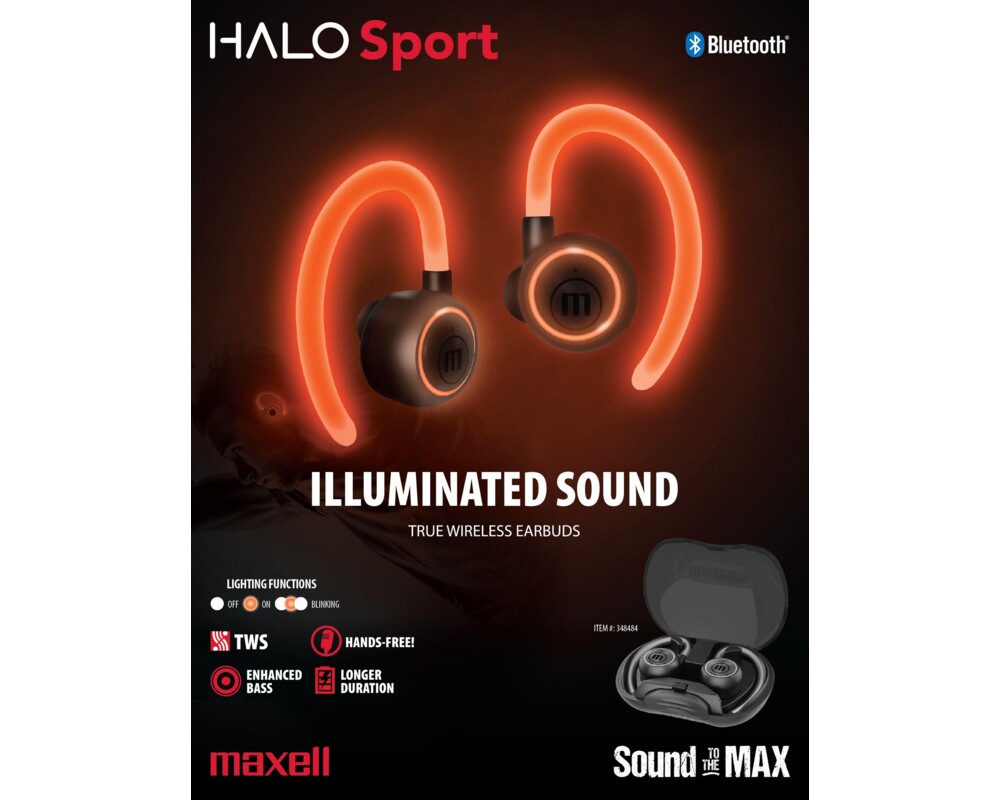 Слушалки Блутут слушалки-тапи MAXELL HALO SPORT, Bluetooth 5.0, Черни 3