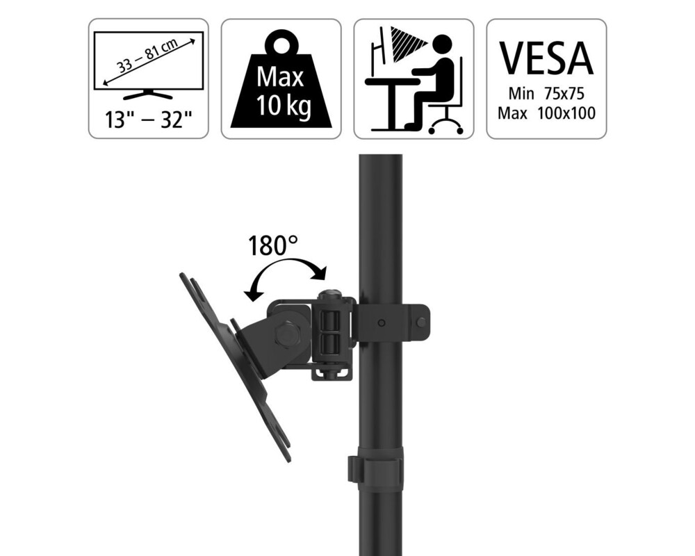 Стойка HAMA Регулируема, 13" - 32", 10 кг, Swivel/Tilt, Черен 5