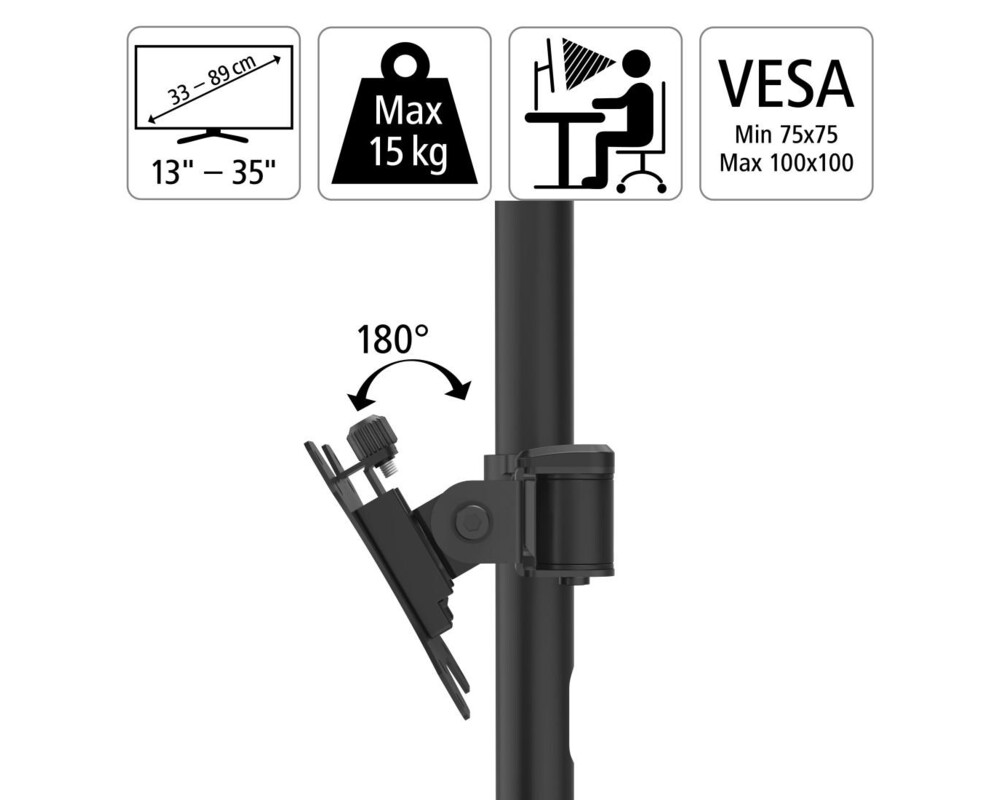 Стойка за 2 монитора за бюро HAMA Регулируема, 13" - 35", 15 кг, Swivel/Tilt, Черна 6
