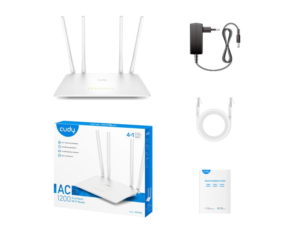Рутер Cudy WR1200, 2.4/5 GHz, 300 - 867 Mbps, 10/100/ 5