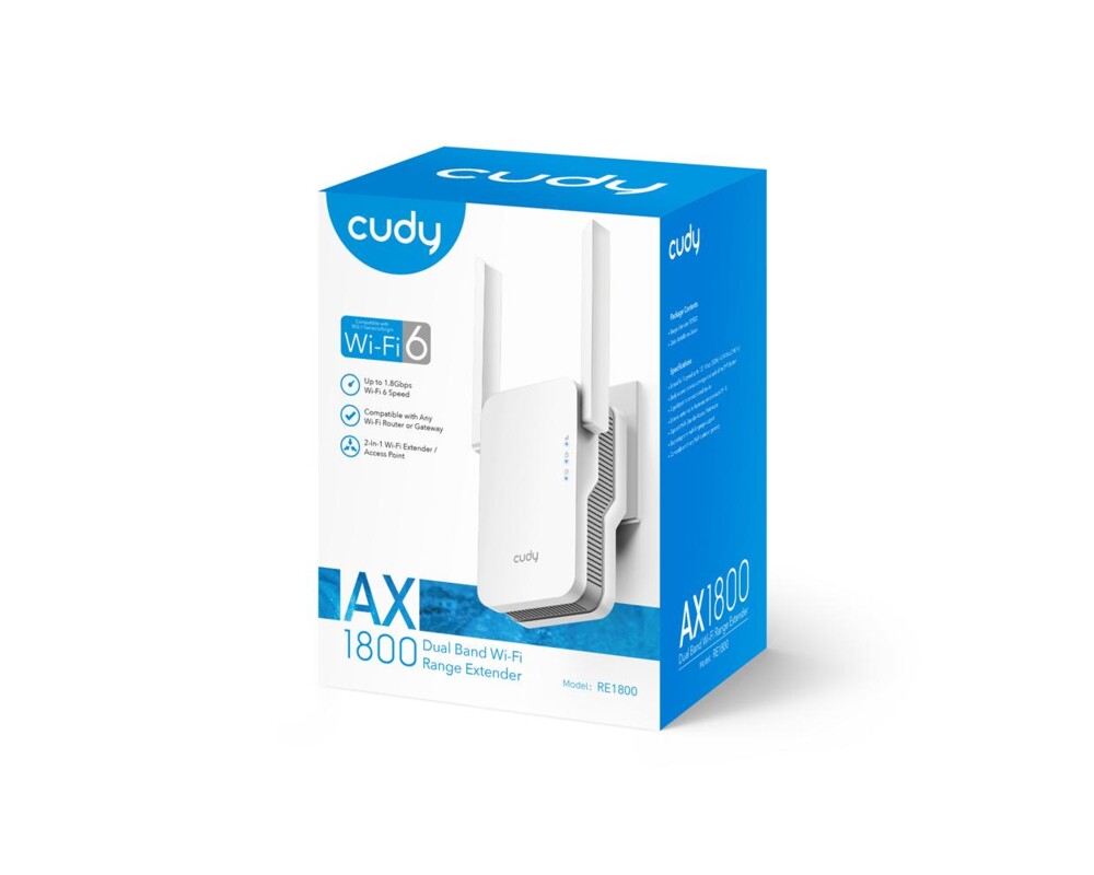 Безжичен усилвател Безжичен Range Extender Cudy RE1800, 2.4/5 GHz, 574 - 1201 Mbps, 10/100/1000 4