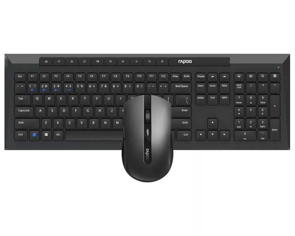 Клавиатура Комплект клавиатура и мишка RAPOO 8210M Multi mode, Bluetooth &2.4Ghz, Безжичен, Черен 2