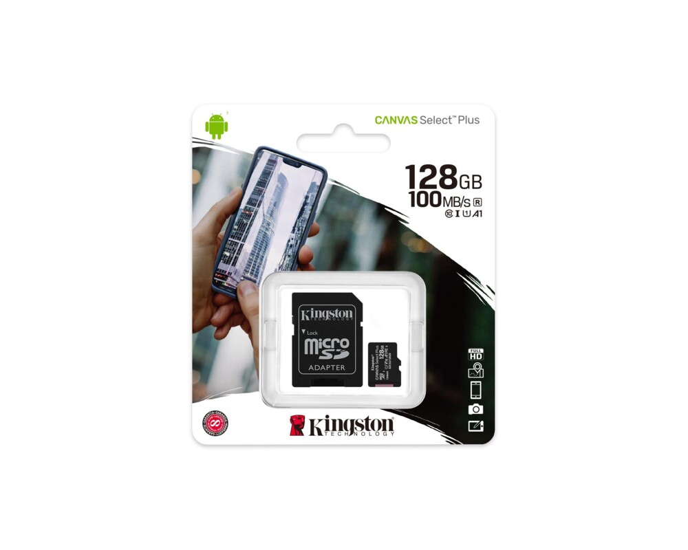 Флаш карта KINGSTON 128GB micSDXC Canvas Select Plus 100R A1 C10 Card ADP