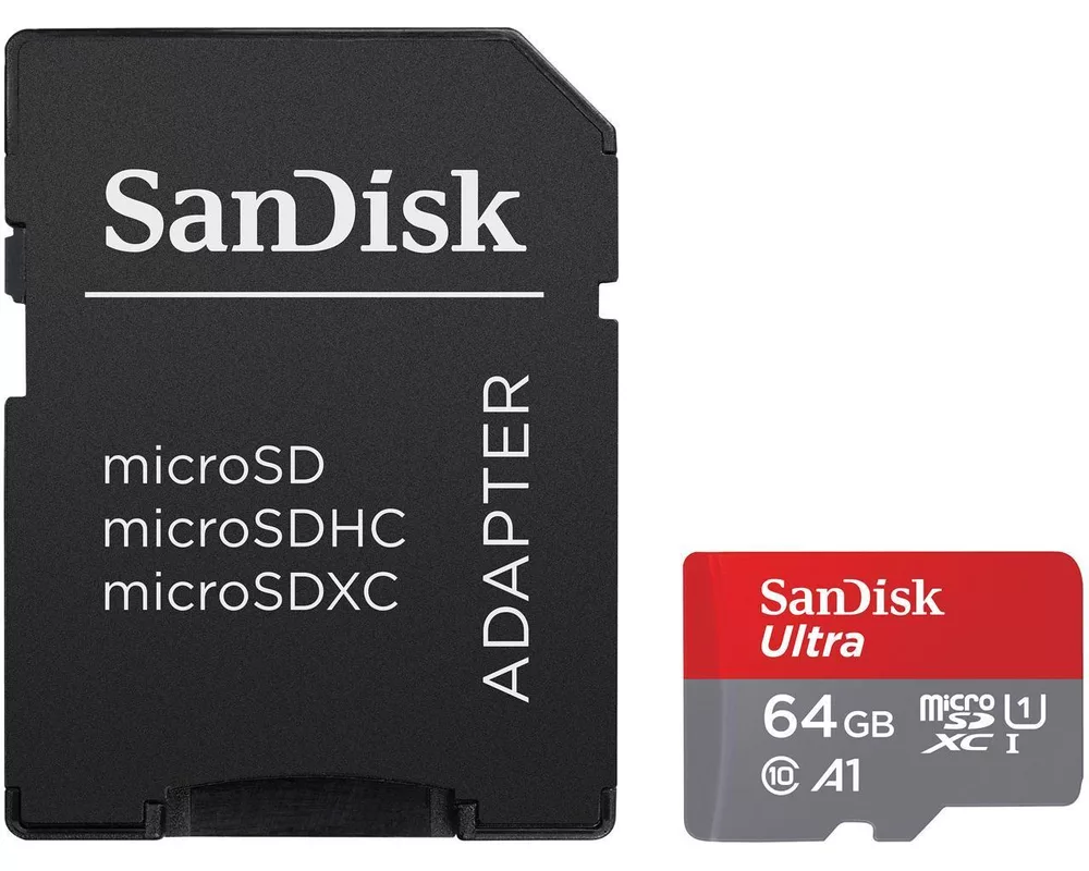 Флаш карта SANDISK Ultra microSDHC, 64GB, A1, UHS-I, U1, Class 10, 120MB/s, Адаптер 2