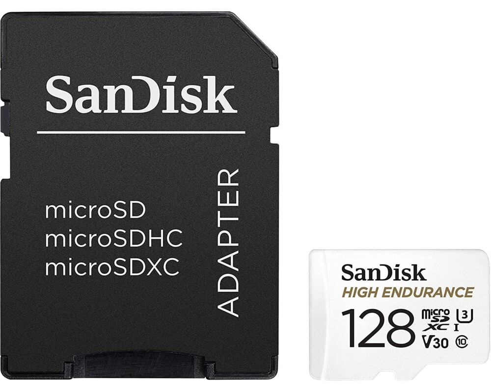 Флаш карта SANDISK High Endurance micro SDHC UHS-I, A1, SD Адаптер, 128GB, Class 10, 100Mb/s 4