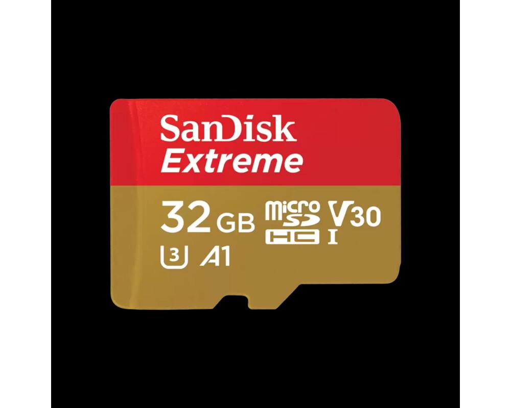 Флаш карта SanDisk Extreme microSDHC 32GB for Action Cams and Drones + SD Adapter - 100MB/s A1 C10 V30 UHS-I U3 3