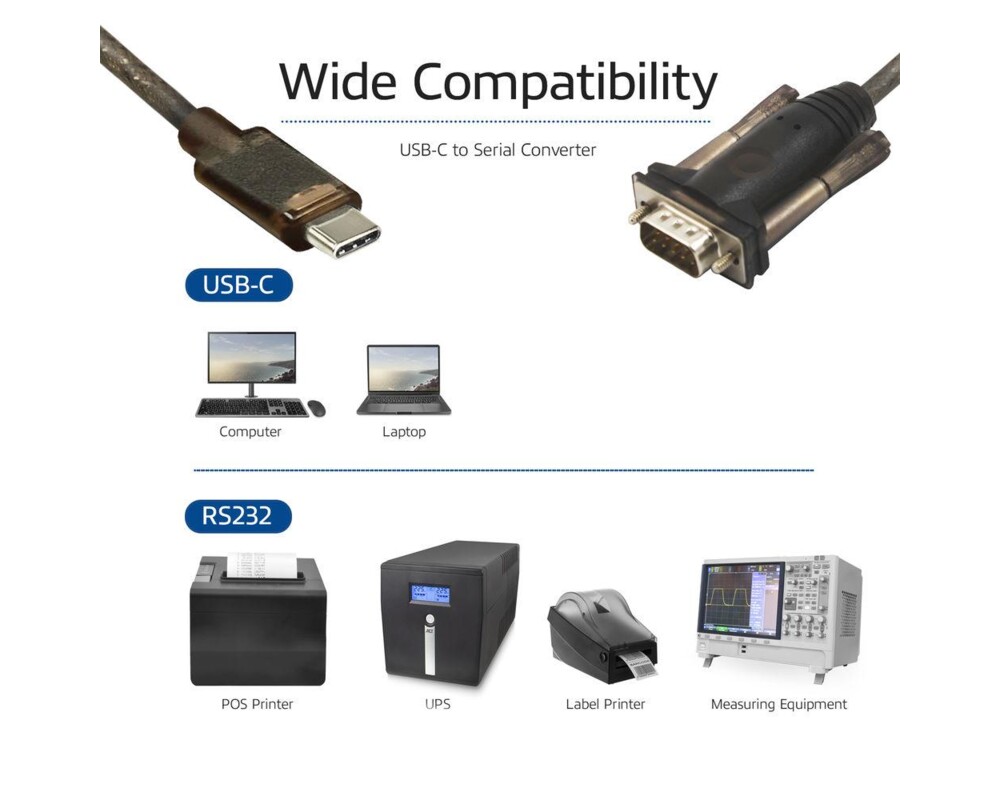 Адаптери RAID ACT AC6002, USB-C мъжко - RS232 мъжко, 9 pin, 1.5 м, Черен 4