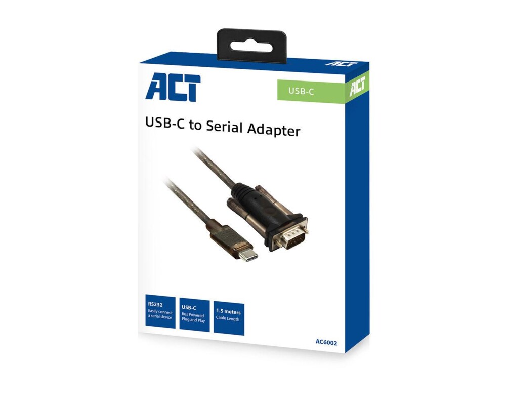 Адаптери RAID ACT AC6002, USB-C мъжко - RS232 мъжко, 9 pin, 1.5 м, Черен 5