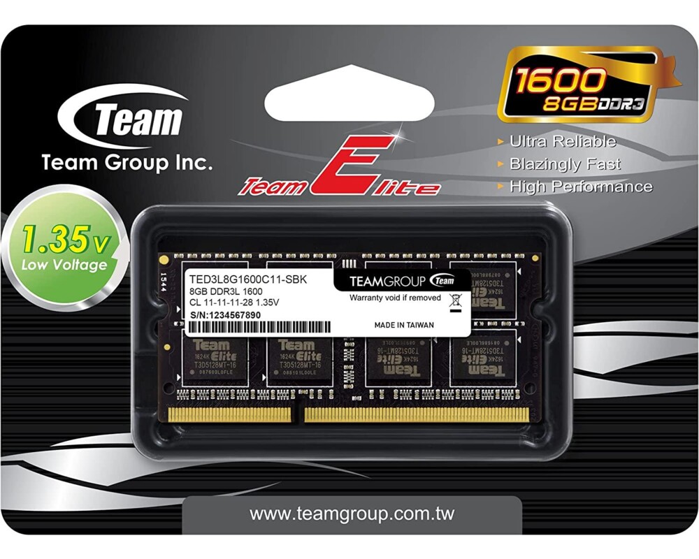 Памет 8GB, 1600mhz DDR3L Team Group Elite  3