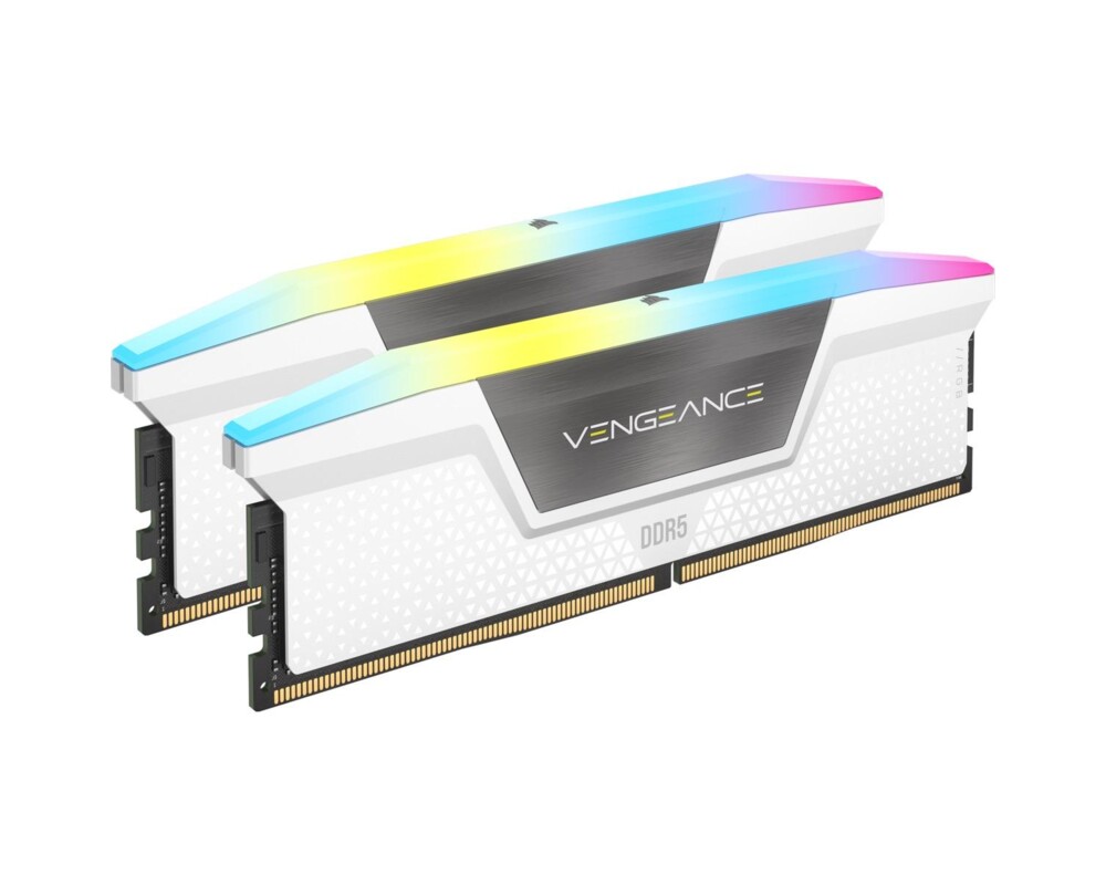 Памет CORSAIR VENGEANCE RGB 32GB 2x16GB DDR5 5600MHz DIMM Unbuffered 36-36-36-76 XMP 3.0 White Heatspreader RGB LED 1.25V 3