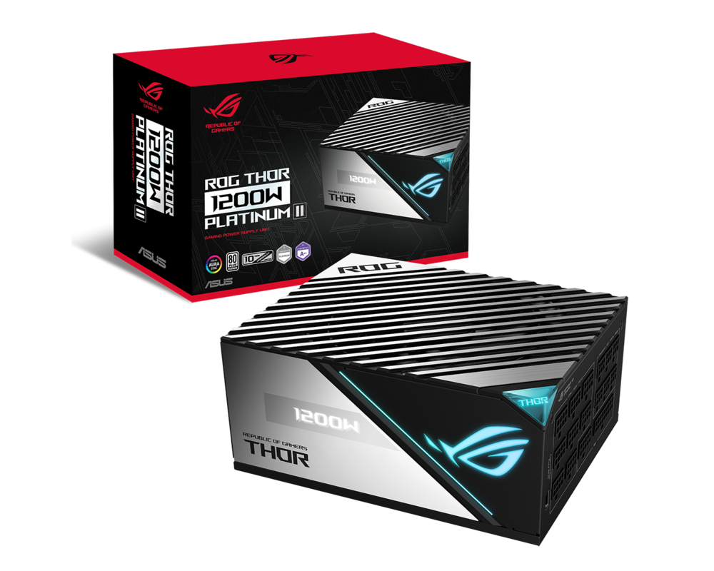 Захранване ASUS ROG THOR 1200W Platinum II Fully Modular Power Supply 80 Plus Platinum ROG heatsinks 135mm PWM fan Aura Sync PCIe Gen 5.0 Ready 11