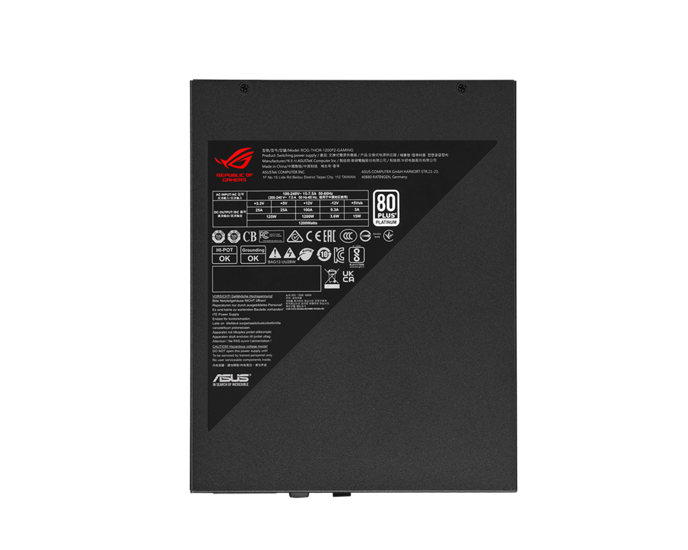 Захранване ASUS ROG THOR 1200W Platinum II Fully Modular Power Supply 80 Plus Platinum ROG heatsinks 135mm PWM fan Aura Sync PCIe Gen 5.0 Ready 10