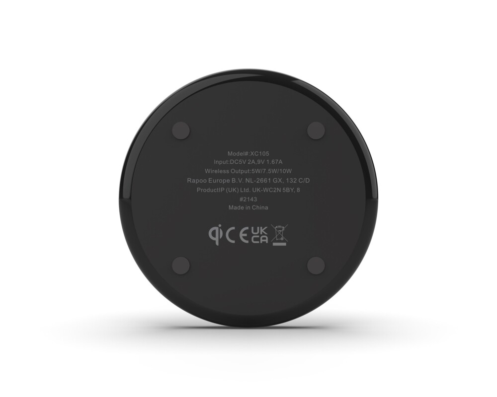 Зарядно Безжично зарядно устройство RAPOO XC105, Qi, 5W/7.5W/10W, Черен 5