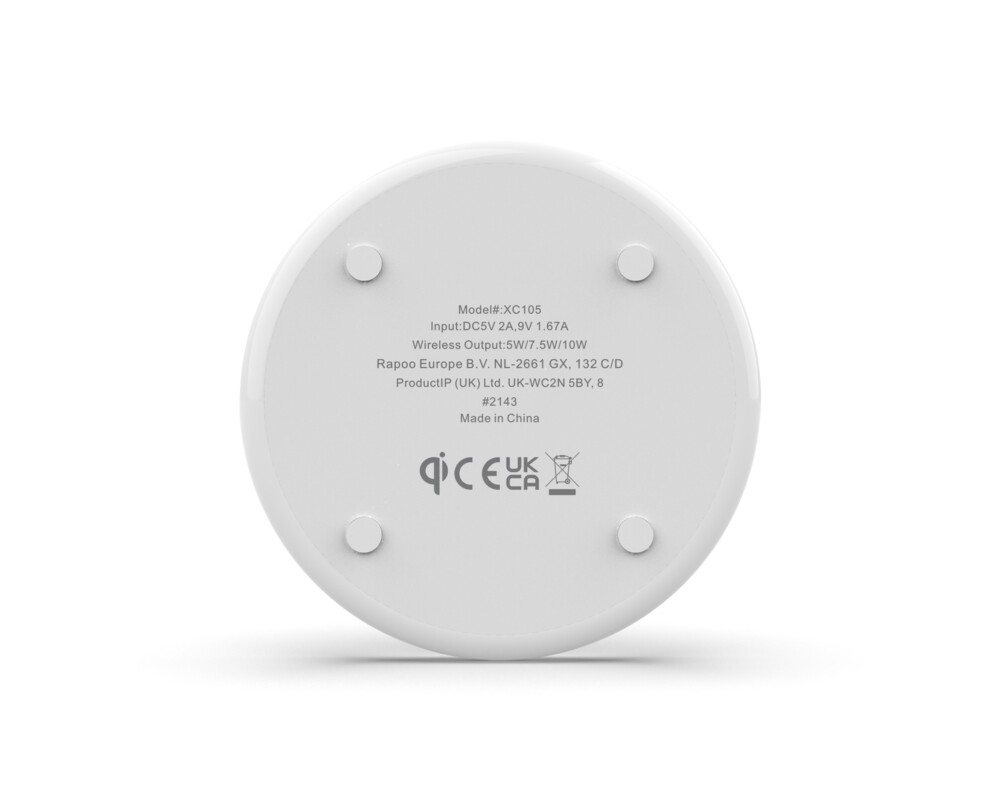 Зарядно Безжично  RAPOO XC105, Qi, 5W/7.5W/10W, Бял 5