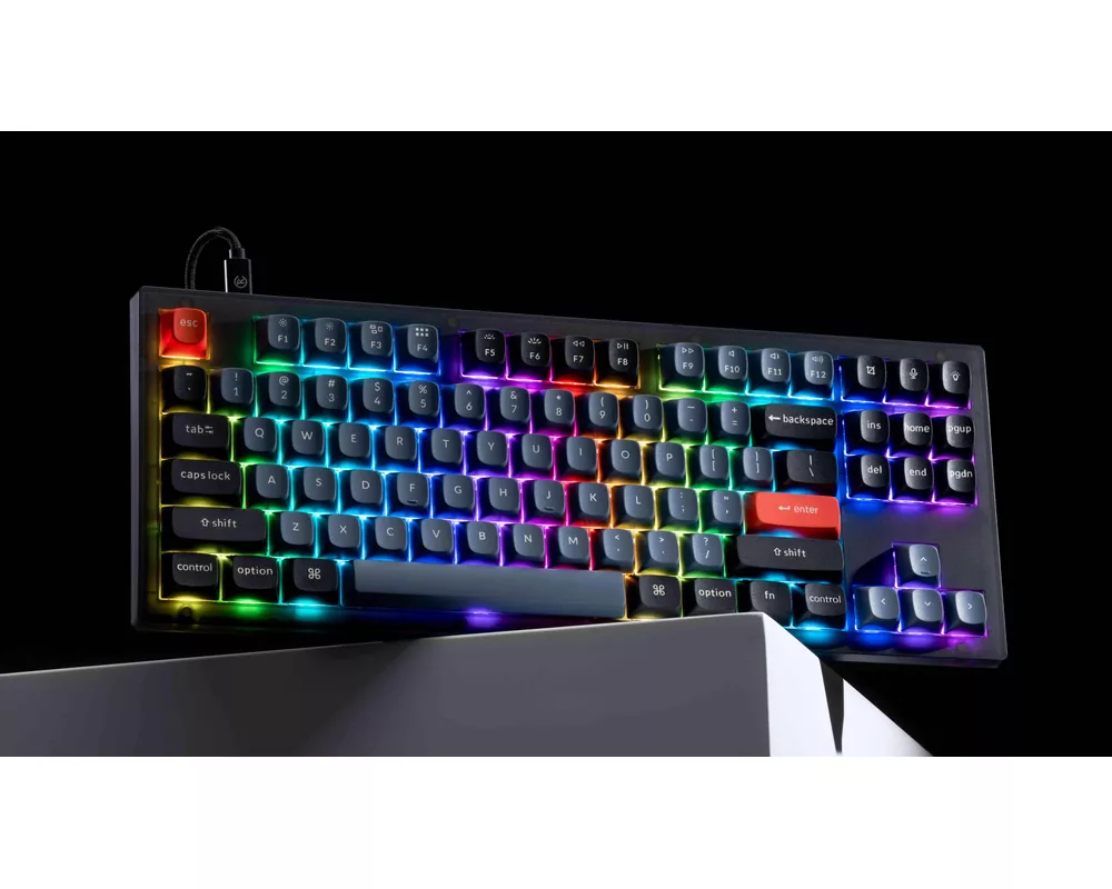 Клавиатура Геймърска Механична клавиатура Keychron V3 TKL Knob QMK Frosted Black Translucent, Keychron K Pro Red Switch, RGB Backlight 2