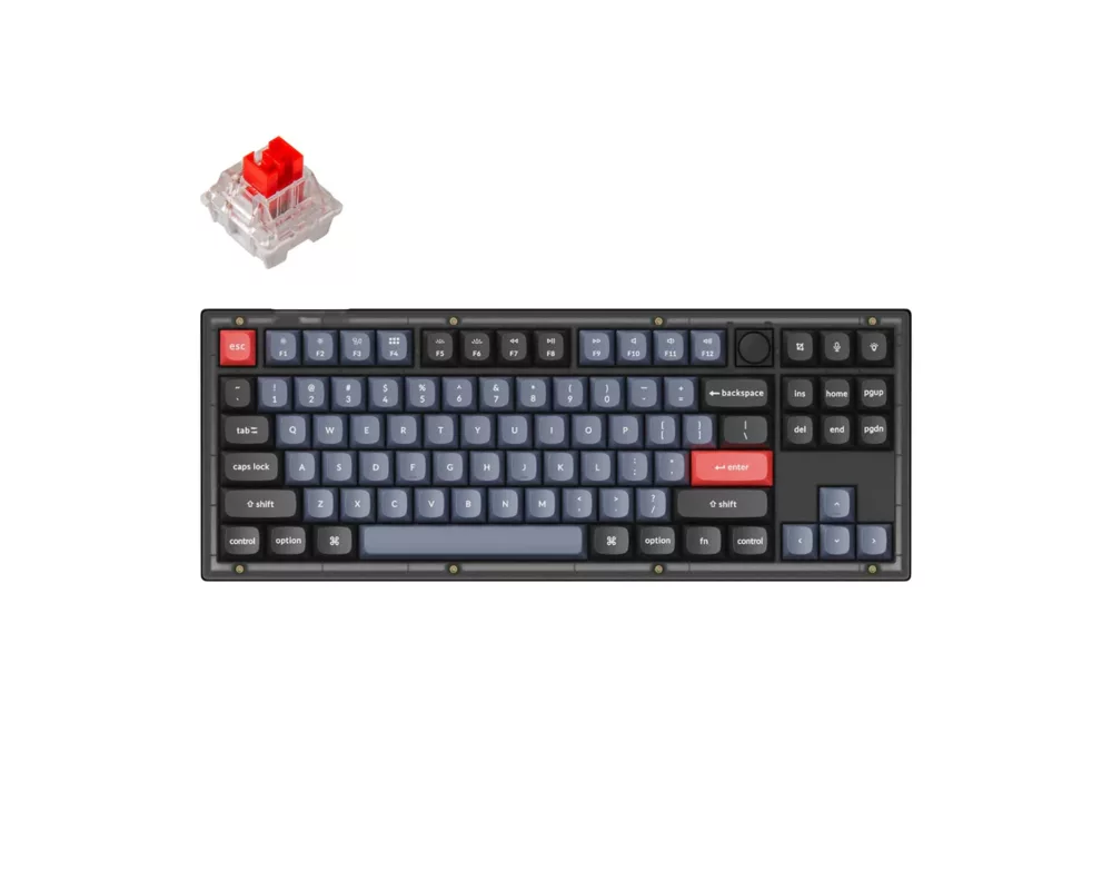 Клавиатура Геймърска Механична клавиатура Keychron V3 TKL Knob QMK Frosted Black Translucent, Keychron K Pro Red Switch, RGB Backlight 4