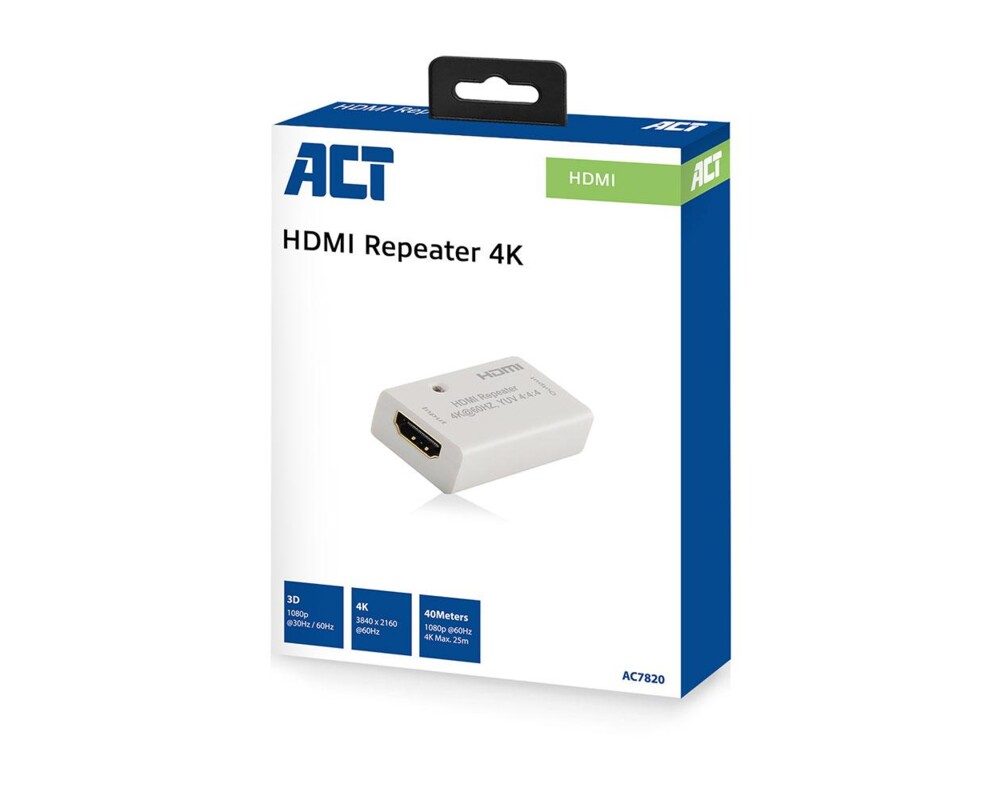Кабел HDMI повторител ACT AC7820, Усилва HDMI сигнал до 40 м, Поддържа 4K 5