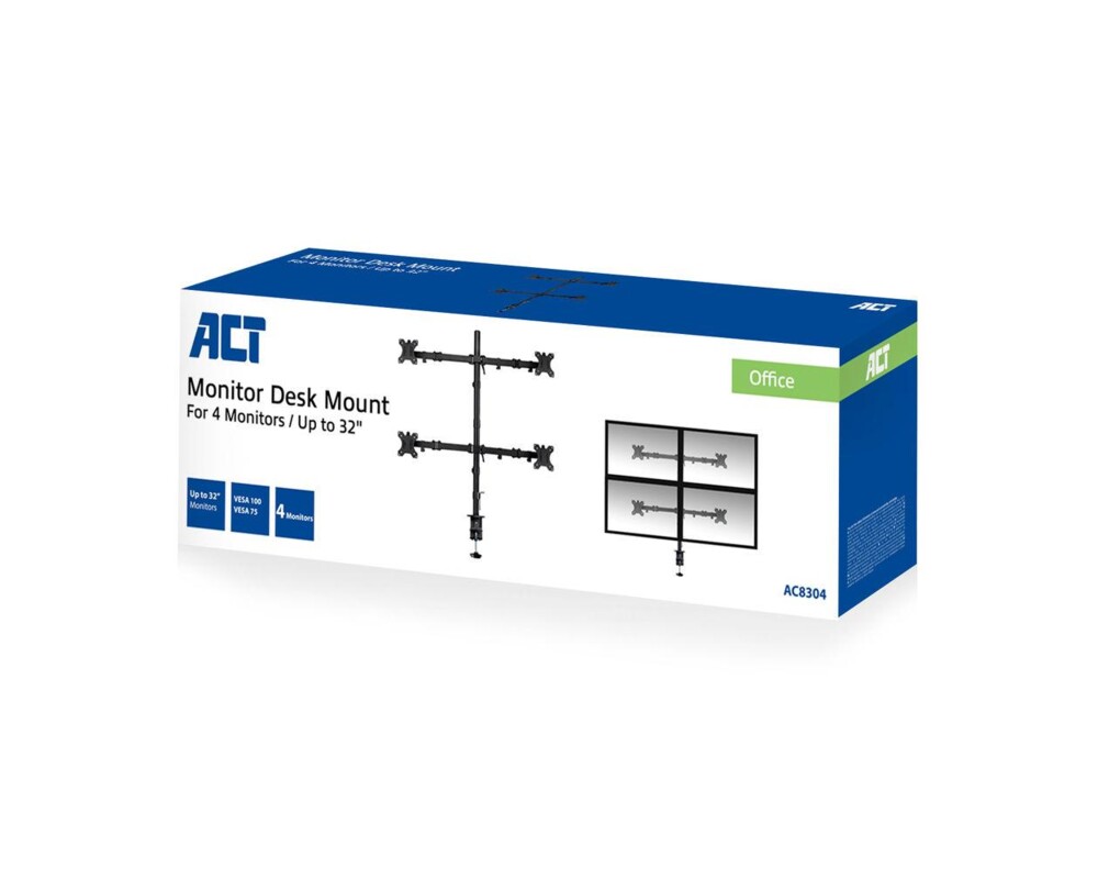 Стойка за 4 монитора ACT AC8304, За бюро, Регулируема, 32", 8 кг, Черна 10