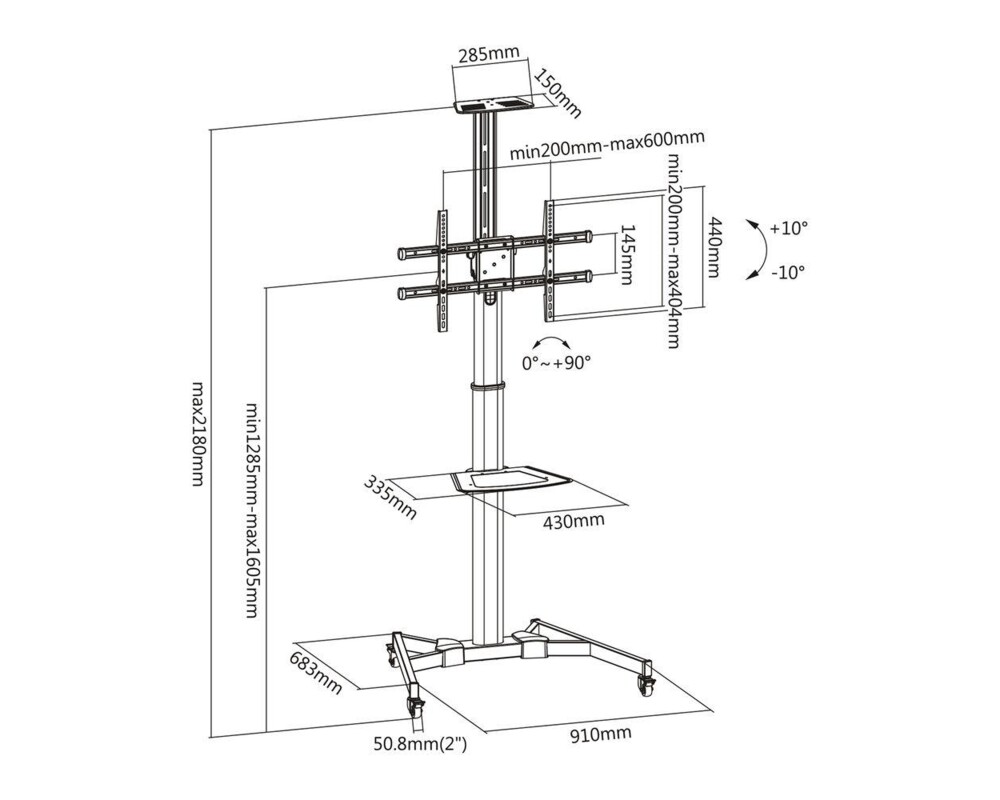 Стойка Мобилна стойка, 37"-70", За под, ACT AC8370 8