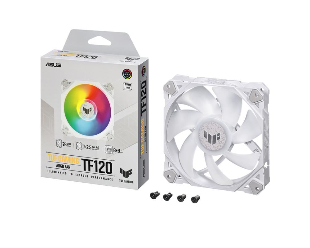 Вентилатор ASUS TUF GAMING TF120 WHITE EDITION, 120mm, 1900 rpm, ARGB 6