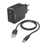 <span>Зарядно</span> Мрежово  HAMA, 220V, USB-C, Qualcomm, Quick Charge, 19.5W, Вкл. кабел, Черен <span class='catalog-num-in-name'>HAMA-201625</span> - 