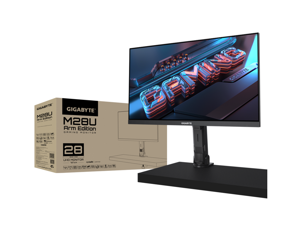 Монитор Gigabyte M28U, 28" ARM EDITION UHD 4K, SS IPS,144Hz 1ms, HDR400 със стойка 9