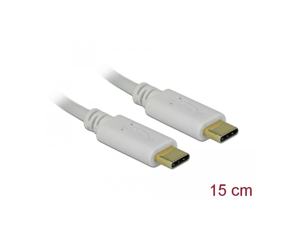 Кабел DeLock 85815, USB-C мъжко - USB-C мъжко, 15 см, Бял 2