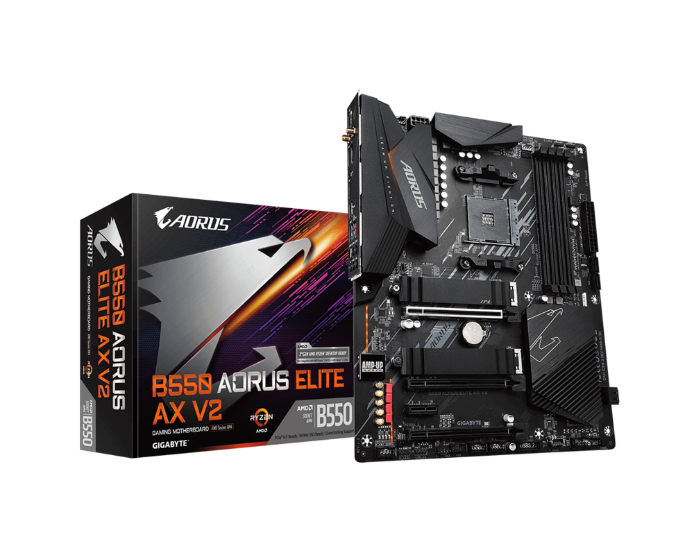 Дънна платка GIGABYTE B550 AORUS ELITE AX V2 Socket AM4, WiFi 6E, 4 x DDR4, PCIe 4.0, RGB Fusion 2.0 5