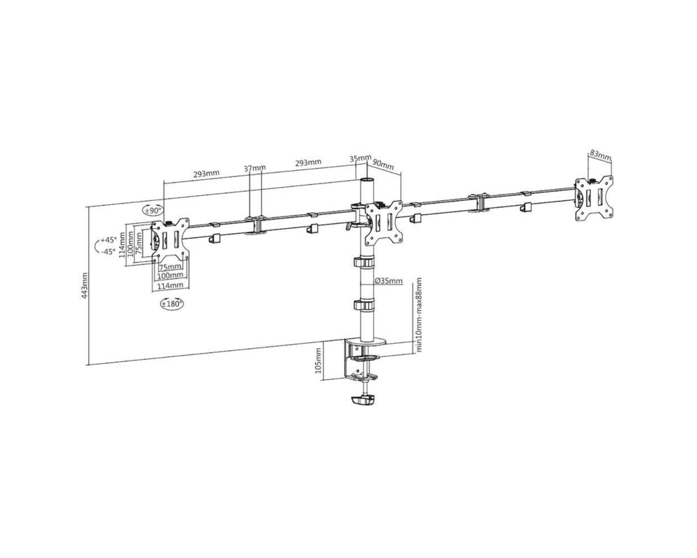 Стойка за 3 мониторa ACT AC8303, За бюро, Регулируема, 27", 21 кг, Черна 5