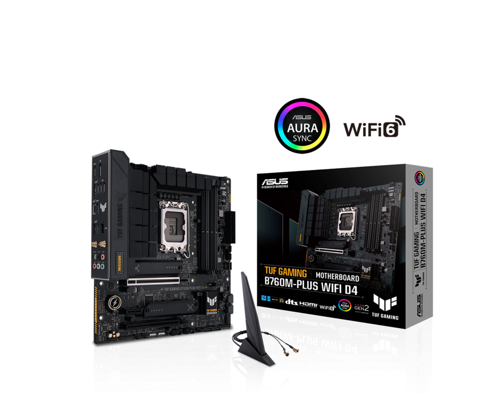 Дънна платка ASUS TUF GAMING B760M-PLUS WIFI D4 LGA1700 mATX 4xDIMM DDR4 1xDP 1xHDMI 4xSATA 2xM.2 MB 8