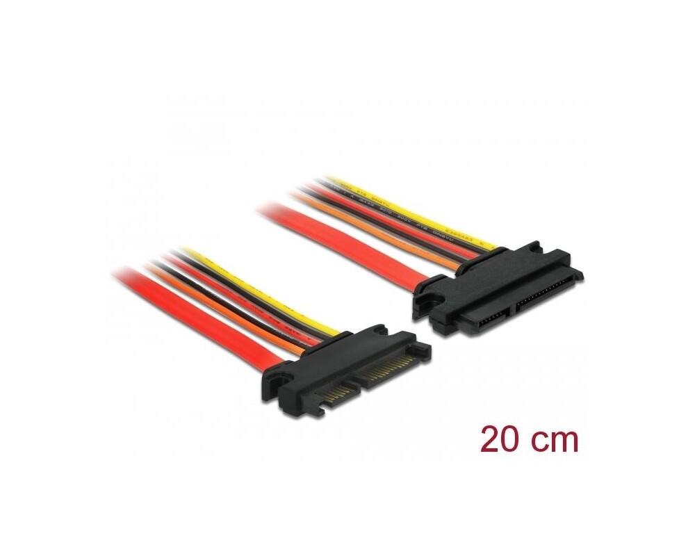 Кабел SATA III DeLock, SATA 6 Gb/s 22 pin мъжко - SATA 22 pin женско, (3.3 V + 5 V + 12 V), 20 cm 2