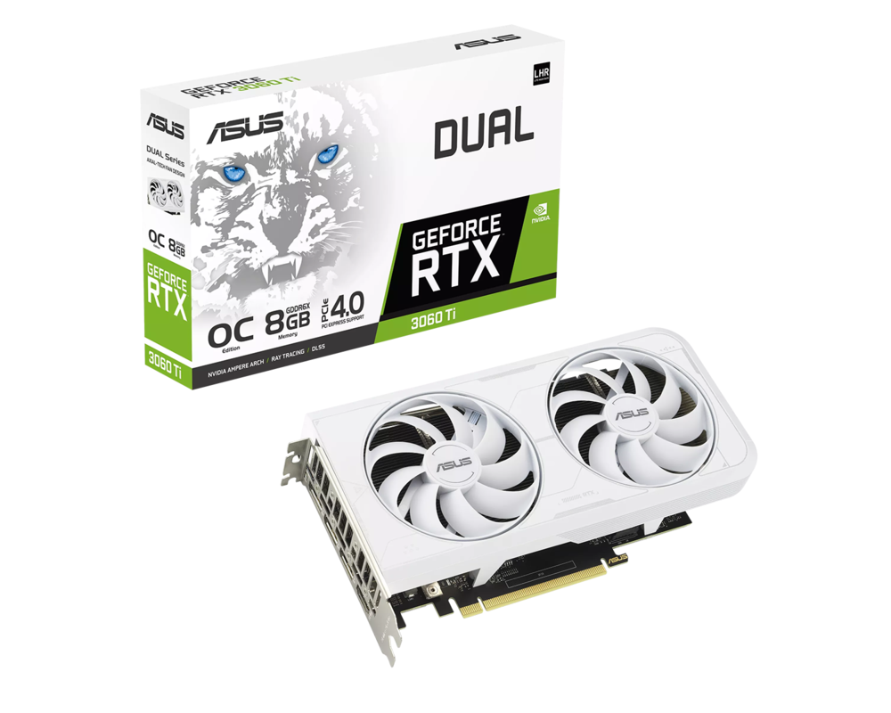 Видеокарта ASUS Dual GeForce RTX 3060 Ti White OC Edition 8GB GDDR6X 12