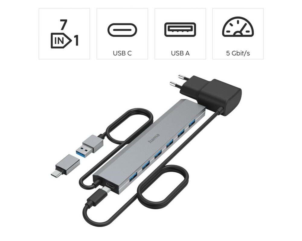 USB хъб 7-портов хъб, 3.2 Gen 1, 5 Gbit/s, HAMA-200137 7