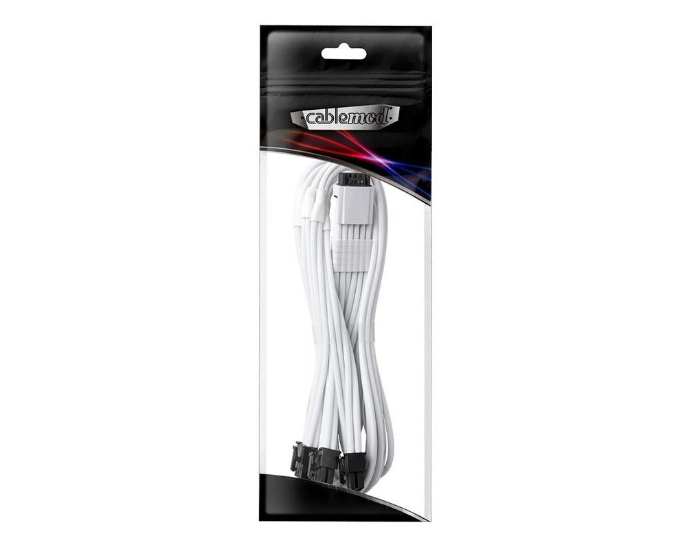 Кабел CableMod PRO ModMesh RT-Series 12VHPWR към 3x8Pin PCI-E кабел - 60cm за ASUS/Seasonic захранвания, White 3