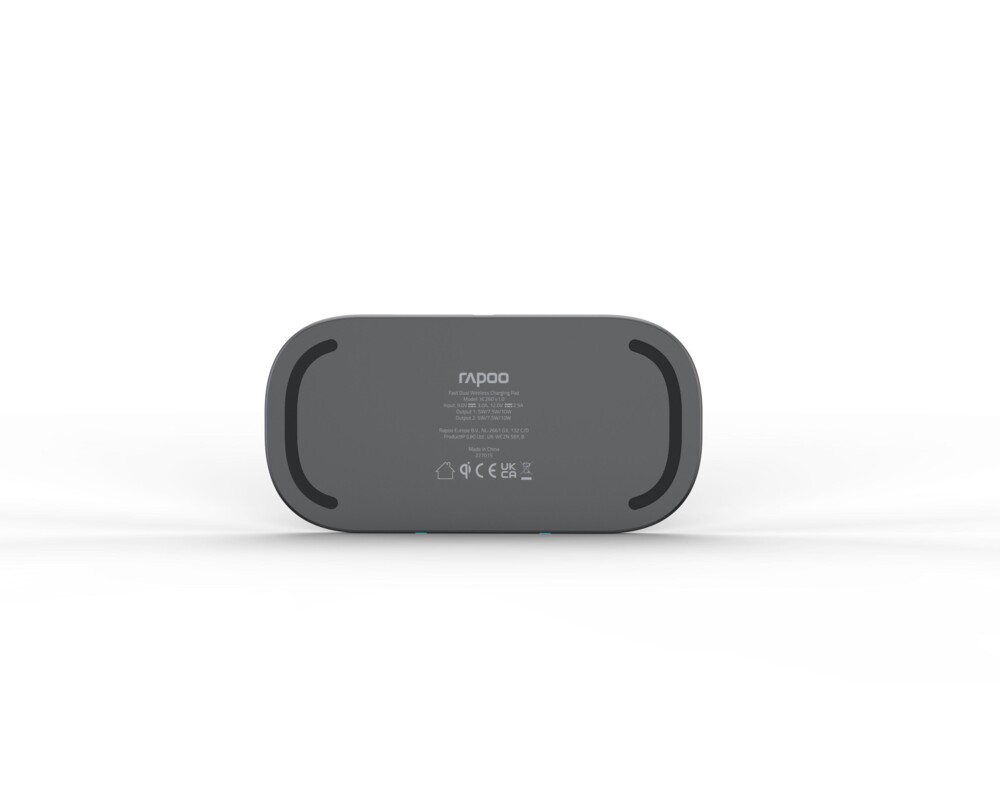 Зарядно Безжично  RAPOO XC260, Qi, Двойно, 5W/7.5W/10W, Черен 6