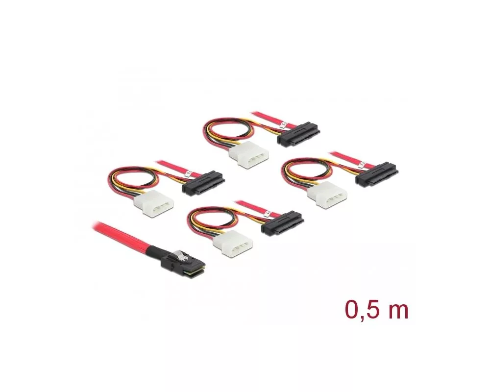 Кабел Интерфейсен кабел DeLock, mini SAS SFF-8087 - 4 x SAS SFF-8482 + power, 0.5 m 2