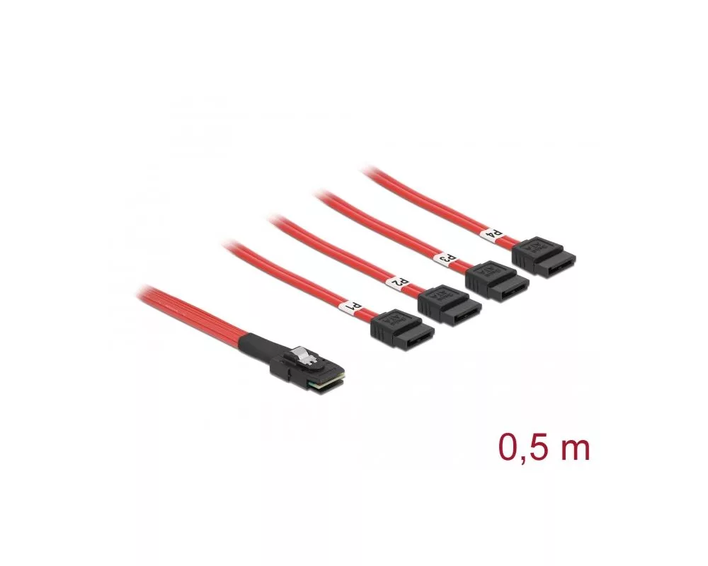 Кабел Интерфейсен кабел DeLock, Mini SAS SFF-8087 > 4 x SATA 7 pin, 0.5 m 2