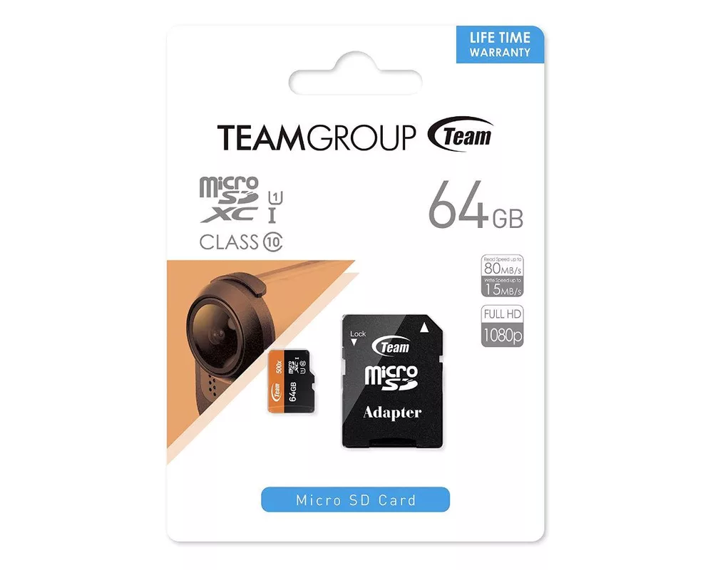 Флаш карта Team Group 64GB Micro SDHC/SDXC UHS-I Orange Card + SD Adapter 3