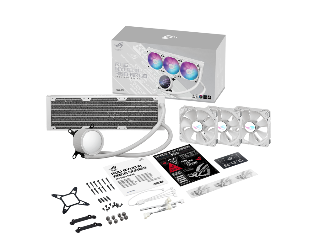 Охладител за процесор ASUS ROG RYUO III 360 ARGB white edition all-in-one CPU liquid cooler with Asetek 8th gen pump solution and Anime Matrix LED Display 11